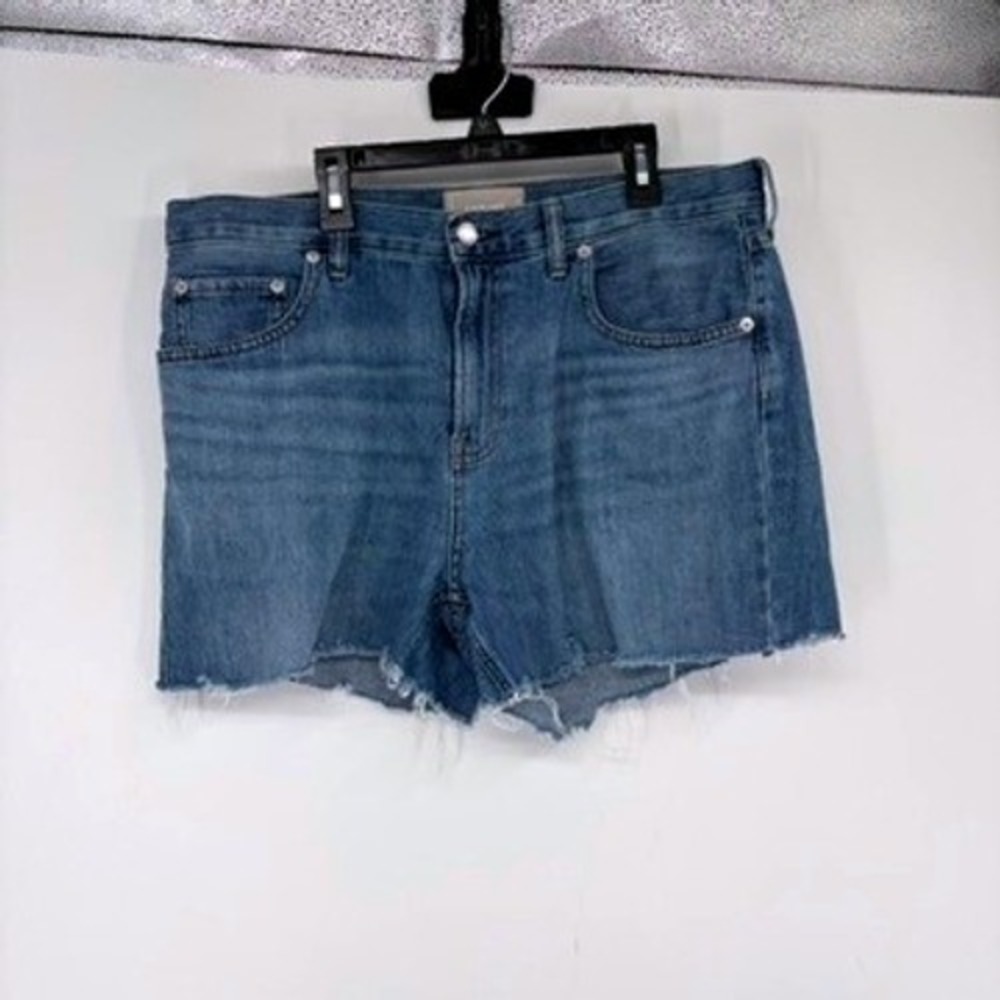 Everlane‎ The Summer Jean Shorts 31 Blue Denim High Rise Raw Hem 100% Cotton